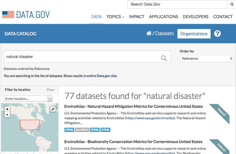 Search example based on Data.gov